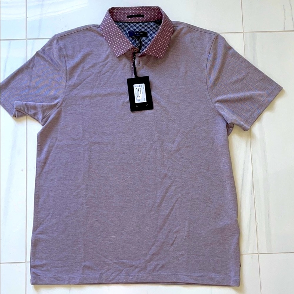 NWT Ted Baker London S/S Purple Woven Collar Polo Size 4 - Picture 2 of 7